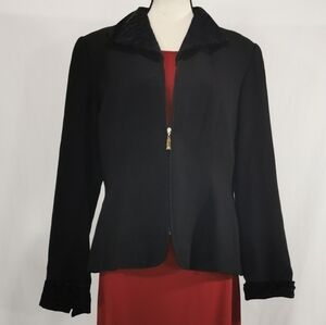 Vintage Laura Madrigano 100% Wool Black Blazer/Jacket Velvet Collar - Sz 12